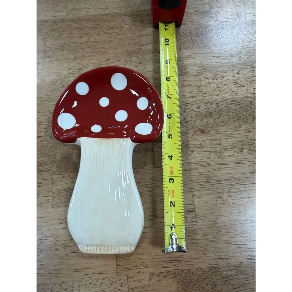 Ceramic Red Mushroom Spoon Rest – Polka Dot Kitchen Utensil Holder
